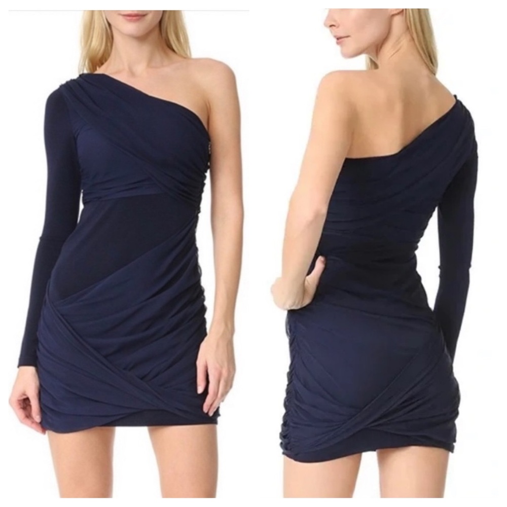 Alice + Olivia Chrissy Wrap One Shoulder Chiffon Mini Dress Medium NWT Sapphire